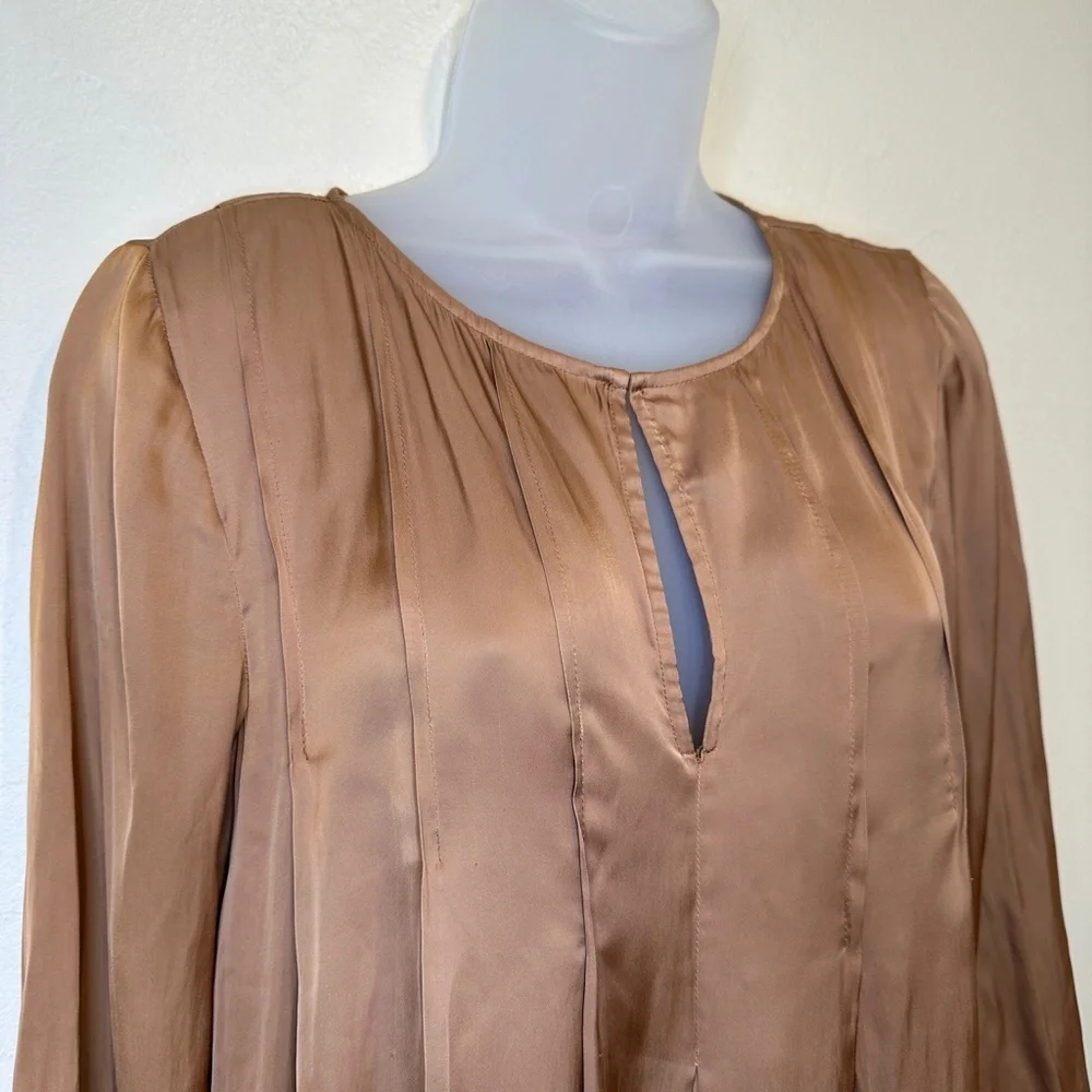 Calypso St Barth Satin Jewel Tone Gold Charmeuse Pleated Baby Doll Tunic Blouse - Picture 5 of 14